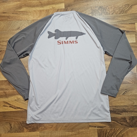Simms Mens L Long Sleeve Fishing Shirt Gray Performance Polyester - Picture 1 of 8